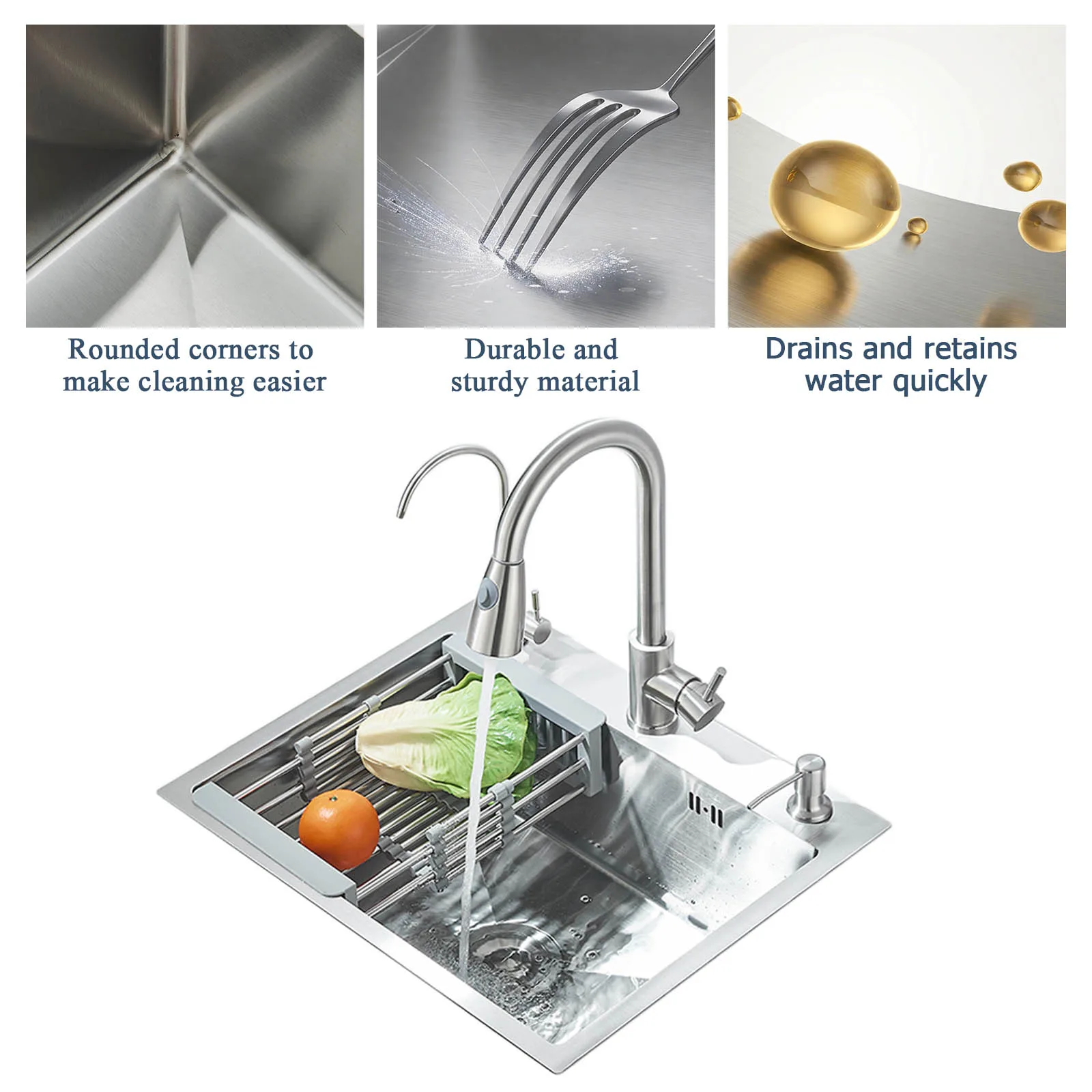 304 Stainless Steel Single Bowl Topmount Kitchen Sink - Image 3