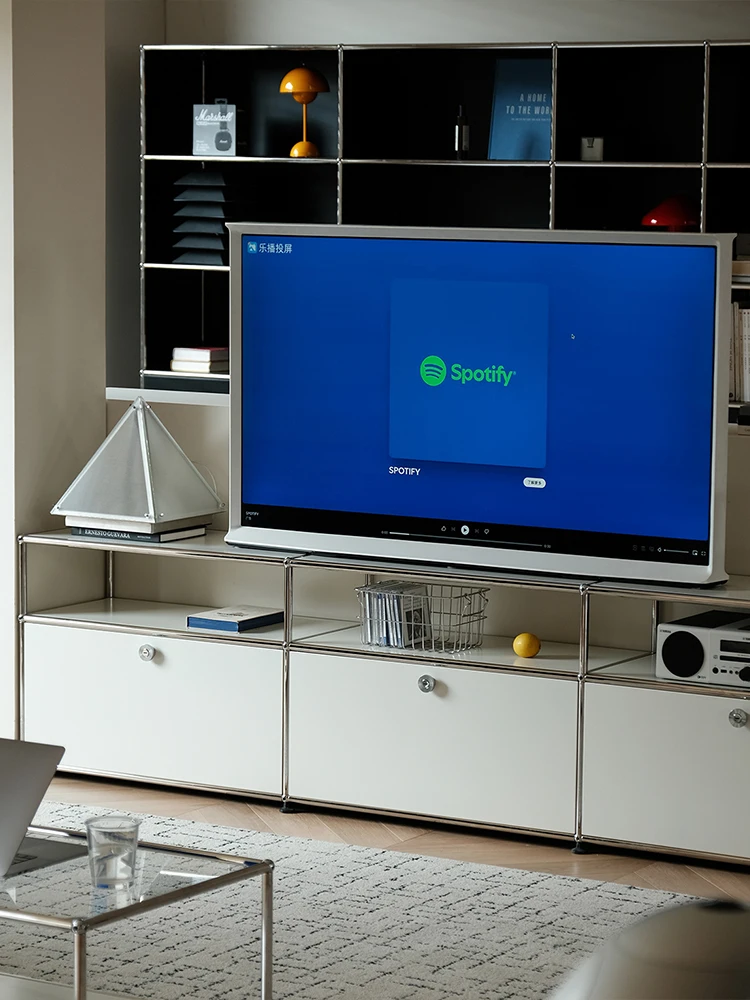 Corner TV Stand with Metal Storage Display Cabinet - Image 2