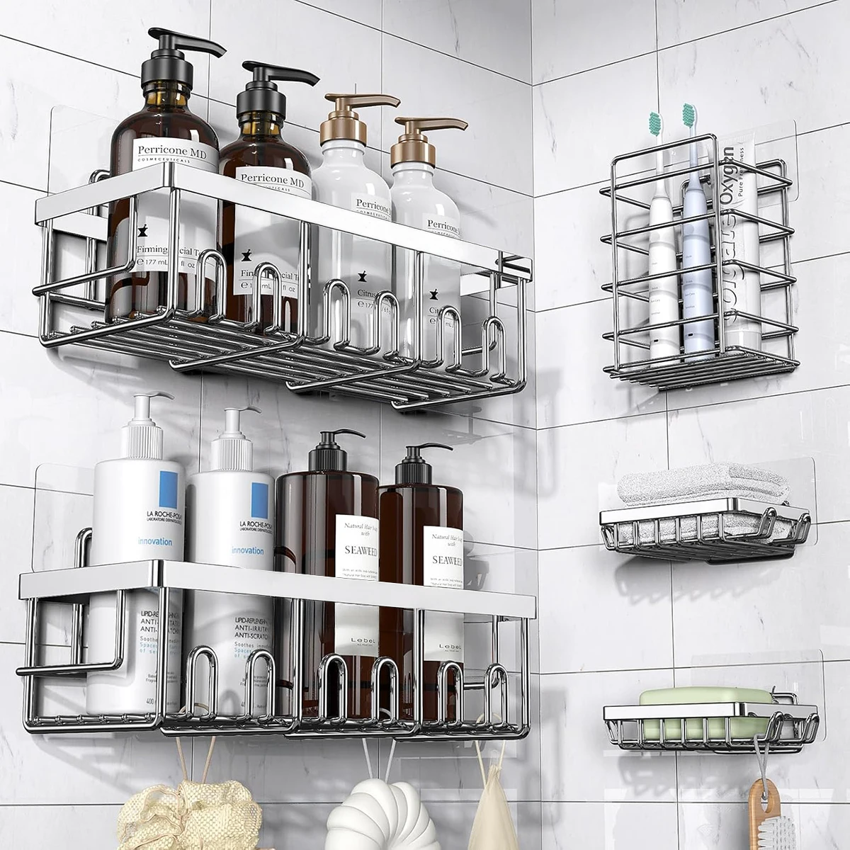 5-Piece Black Rustproof Shower Organizer, No Drilling - Image 8
