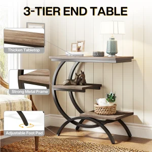 Tribesigns C-Shaped 3-Tier Industrial End Table with Storage - Thumbnail Image 12