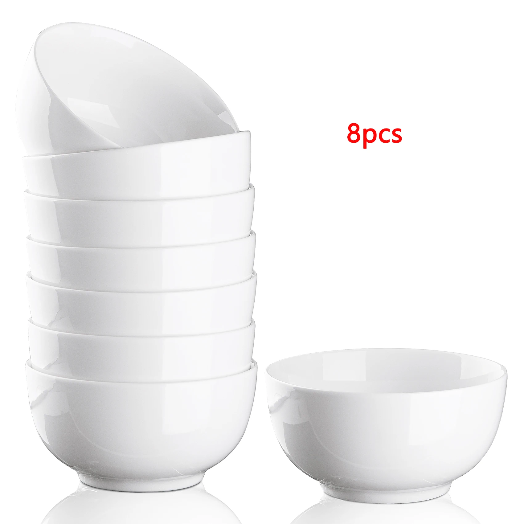 8-Piece Premium White Porcelain Bowls, 10 oz Each - Image 1