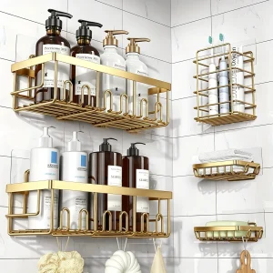 5-Piece Black Rustproof Shower Organizer, No Drilling - Thumbnail Image 9