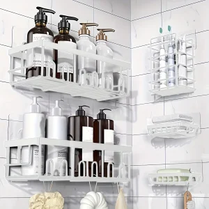 5-Piece Black Rustproof Shower Organizer, No Drilling - Thumbnail Image 12