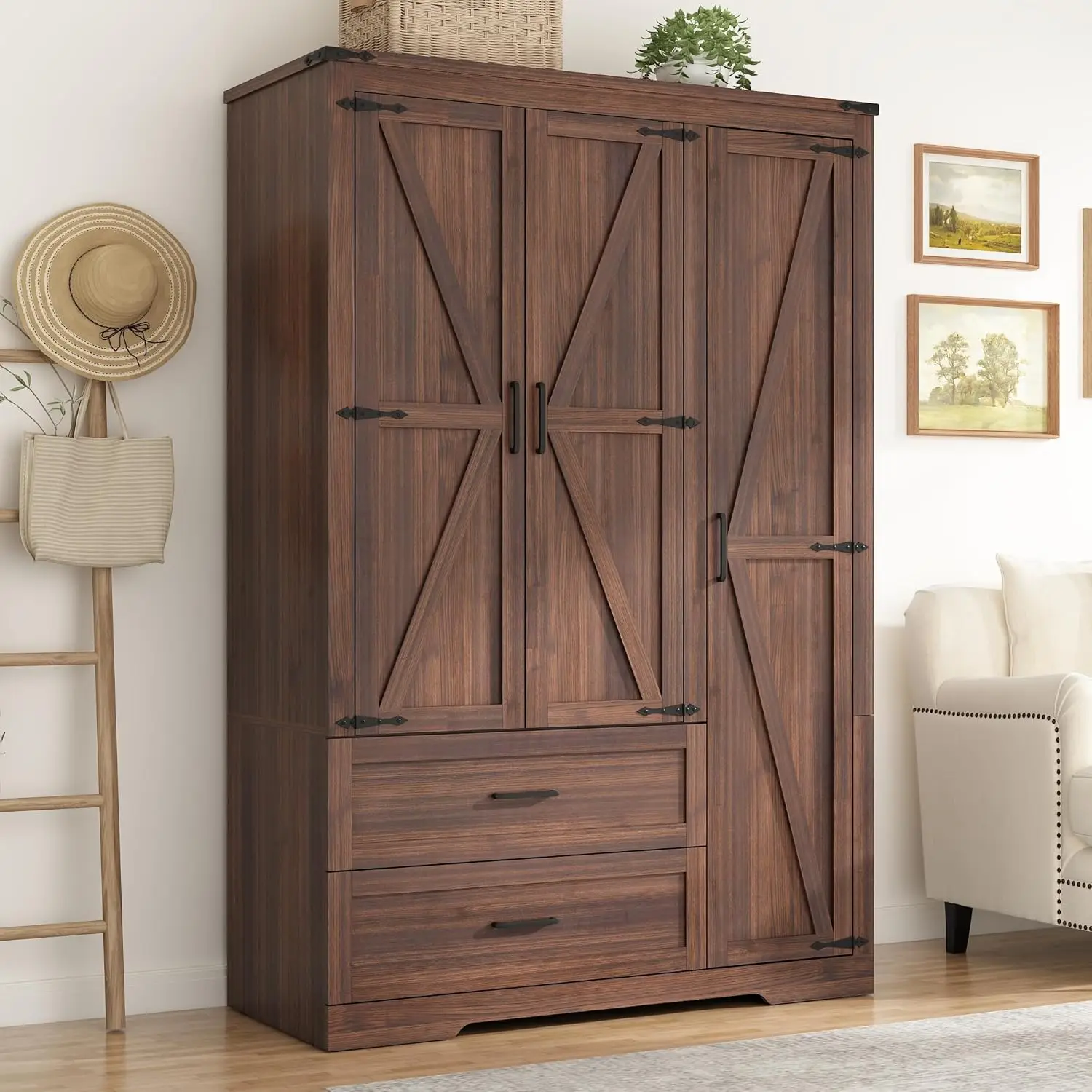 Farmhouse 3-Door Wardrobe with 2 Drawers & Spacious Storage - Image 5
