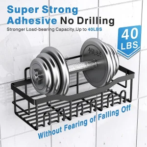5-Piece Black Rustproof Shower Organizer, No Drilling - Thumbnail Image 2