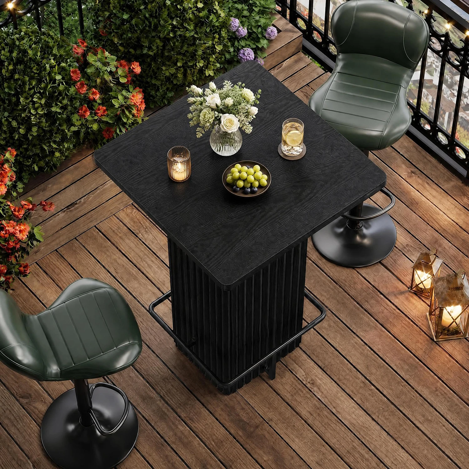 Chic 31.5" Fluted Bistro Bar Table with Luxe Metal Footrest - Image 3