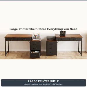 53" Rustic Brown Computer Desk with 5 Drawers & Storage Shelf - Thumbnail Image 4