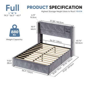 JHK Modern Upholstered Lift-Up Storage Bed with Wingback Headboard - Thumbnail Image 9