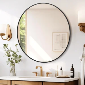 Luxury Round Wall Mirror with Black & Gold Frame for Any Room - Thumbnail Image 2