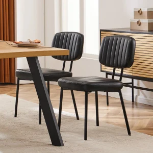 JHK Modern Faux Leather Dining Chairs – Set of 2, Plush Comfort
