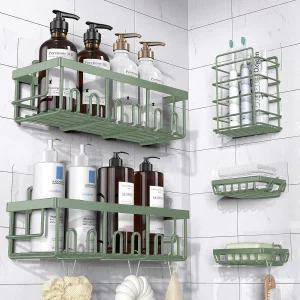 5-Piece Black Rustproof Shower Organizer, No Drilling - Thumbnail Image 6