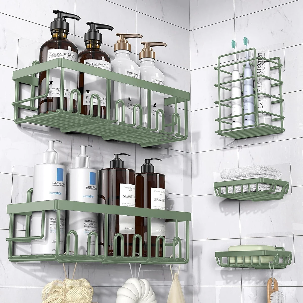 5-Piece Black Rustproof Shower Organizer, No Drilling - Image 6