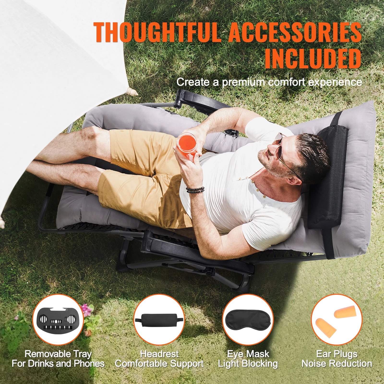 SucceBuy Zero Gravity Recliner with Cushion, Footrest & Cupholder - Image 5