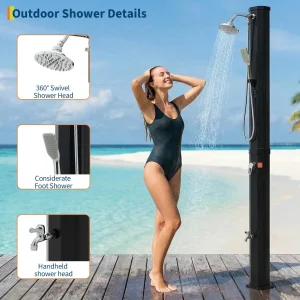 7.2FT Solar Pool Shower with Hot & Cold Water, 9.3-Gallon Tank - Thumbnail Image 2